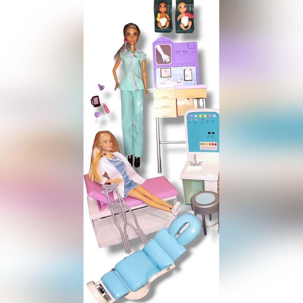 HUGE BARBIE DOLL DOCTOR PRENATAL NURSE BUNDLE - Picture 1 of 14